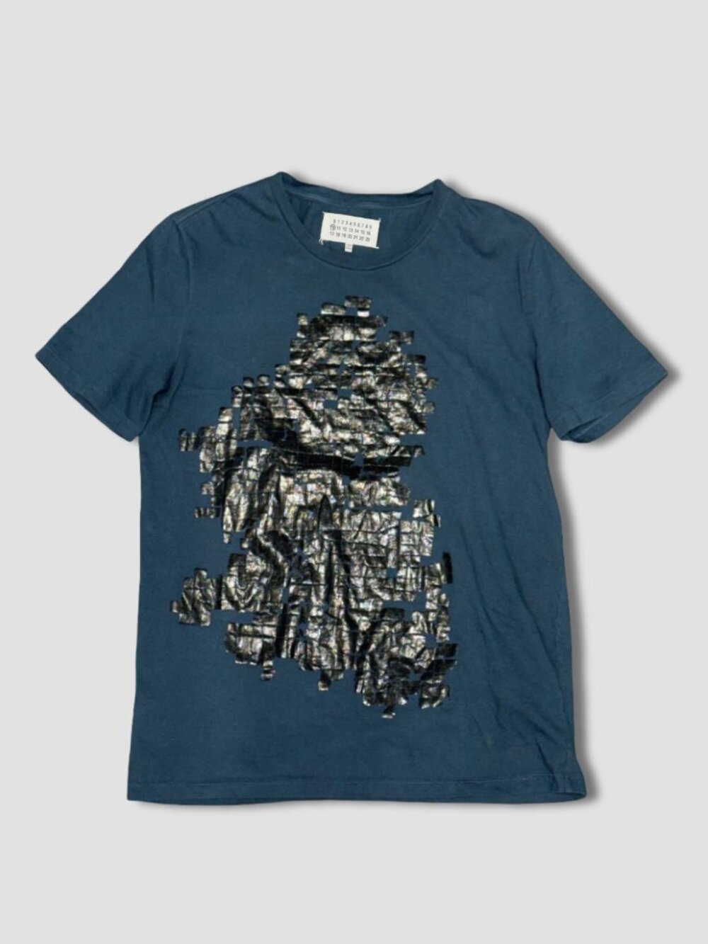 MAISON MARTIN MARGIELA Dark Blue Rubberized Squares Graphic T-Shirt Sz 48 AW14